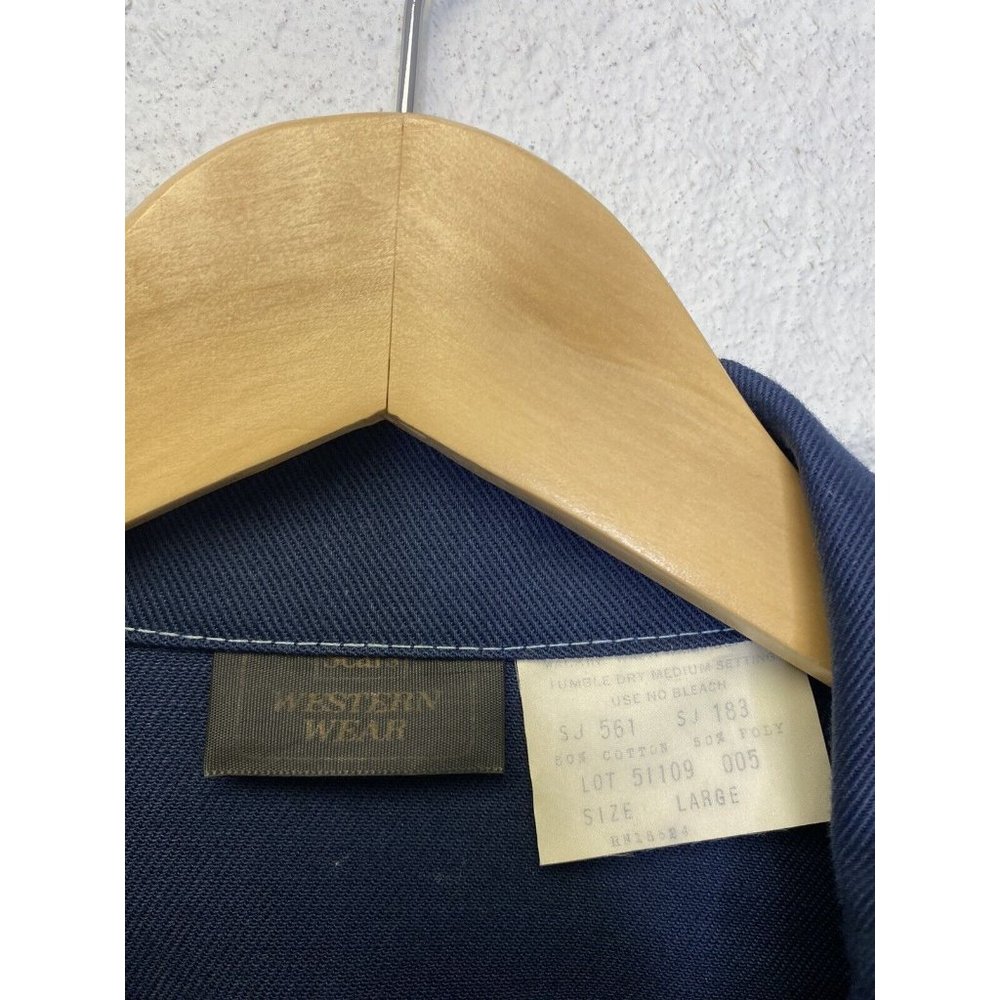 VTG 60S SEARS Navy Blue SHIRT ROCKABILLY JACKET COWBOY Large Snaps Vented - Picture 3 of 9